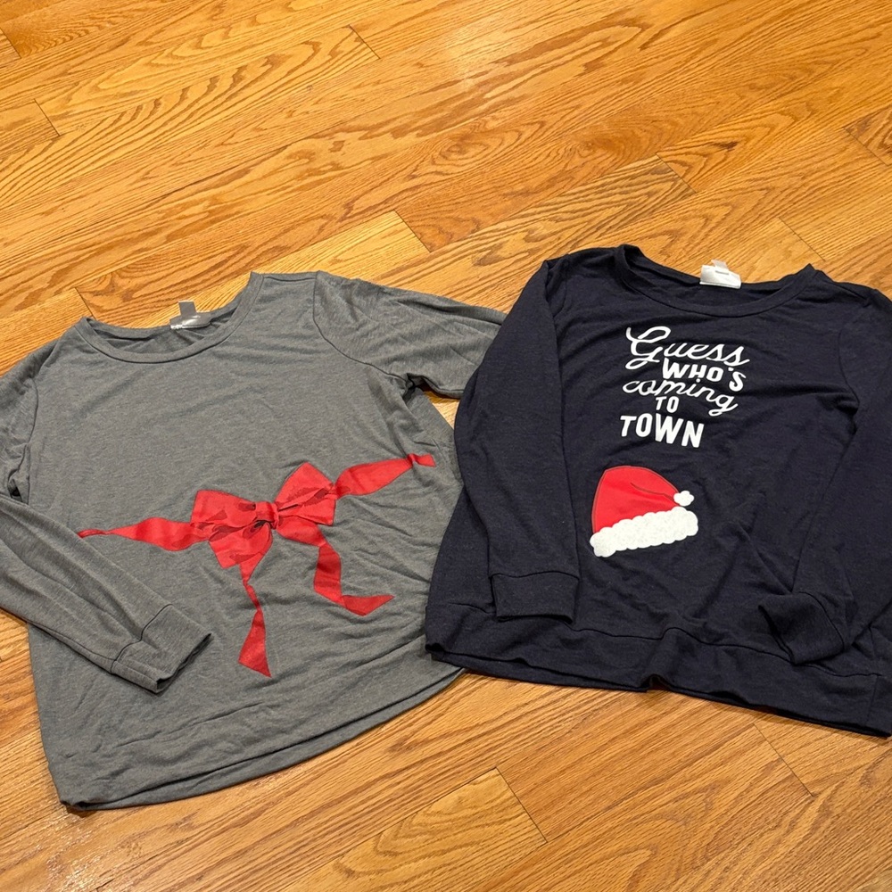 Motherhood Maternity Gray and Navy Holiday Long Sleeve TopsBundle of 2 Tops XL